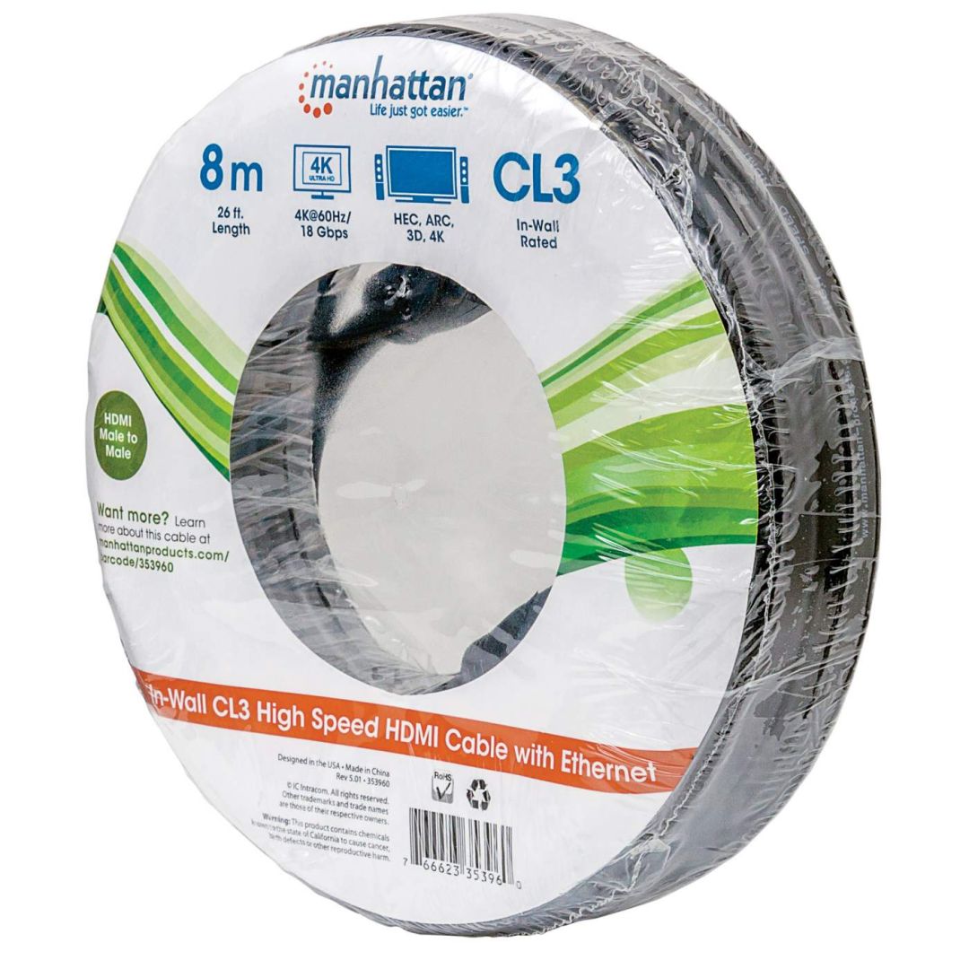 Manhattan CL3 In-Wall 4K@60Hz High Speed HDMI Cable with Ethernet 8m Black