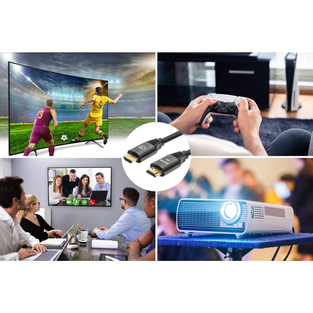 Manhattan 8K@60Hz Certified Ultra High Speed HDMI with Ethernet cable 1m Black