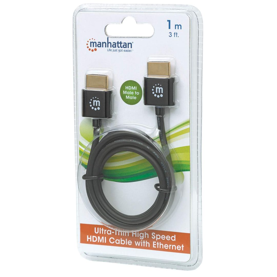 Manhattan Super-slim High Speed HDMI with Ethernet 4K60Hz cable 1m Black