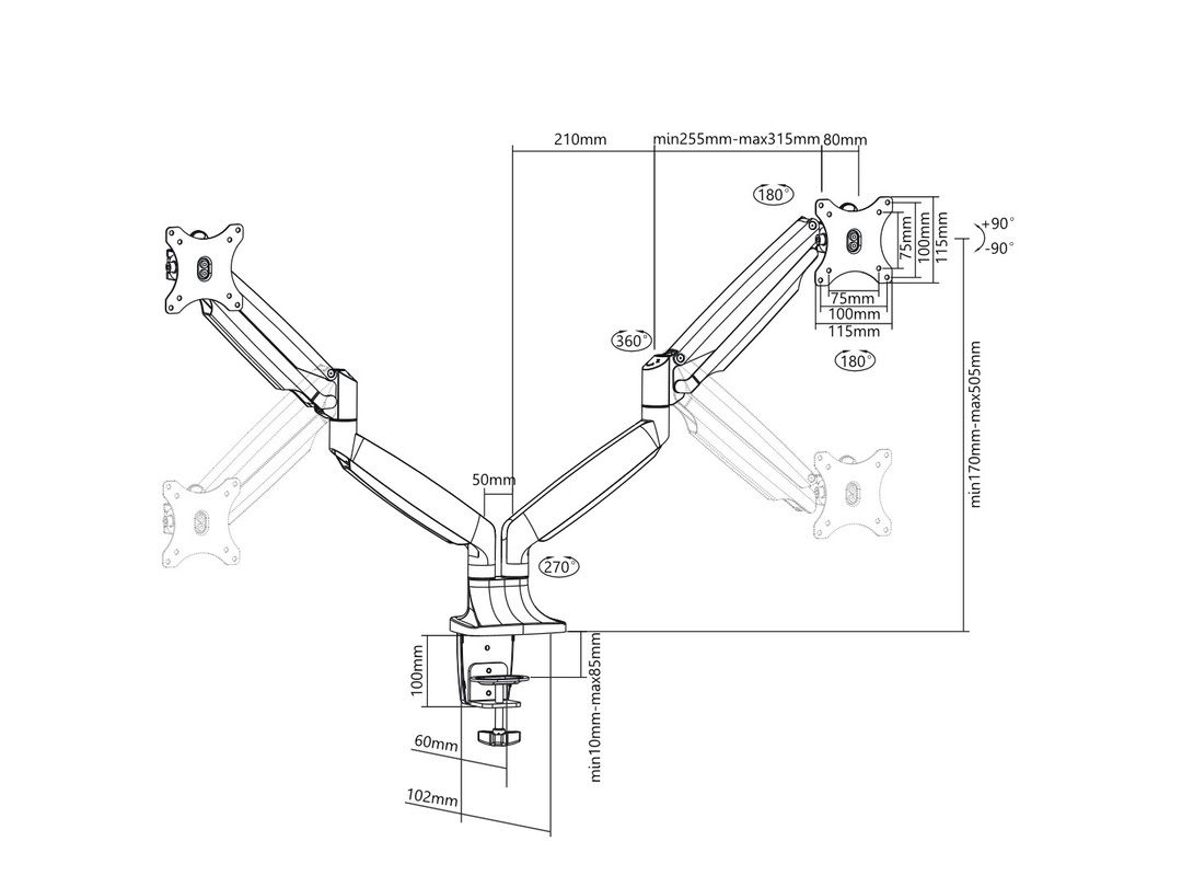 Multibrackets M Deskmount Gas Spring Dual 15
