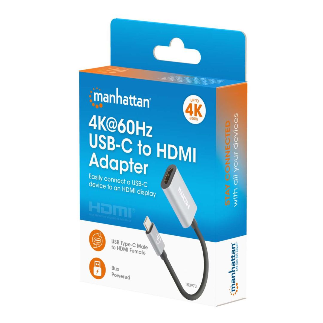 Manhattan 4K@60Hz USB-C to HDMI Adapter Aluminum Grey