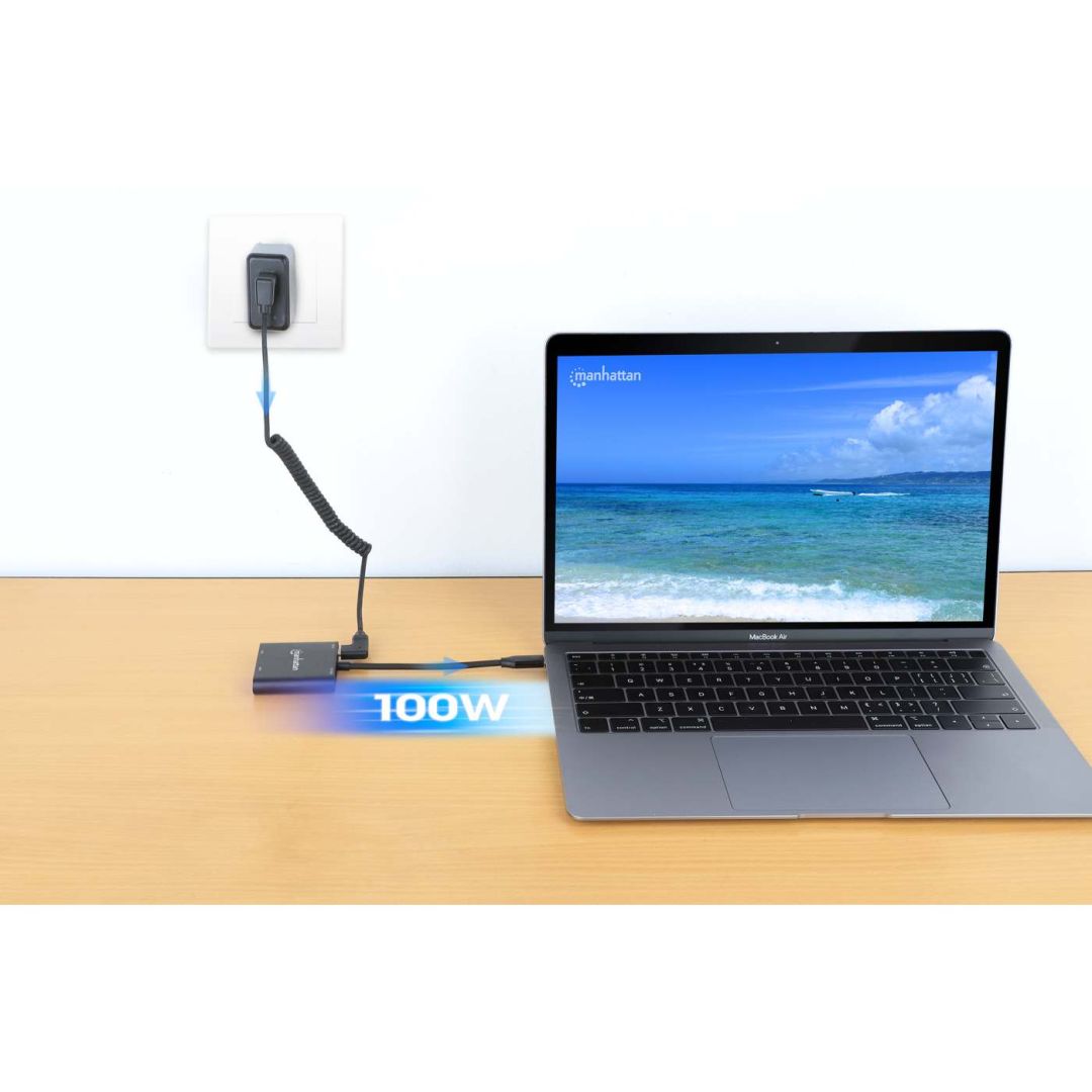 Manhattan USB-C PD to Dual-HDMI Monitor Adapter for Laptop and Tablet Black