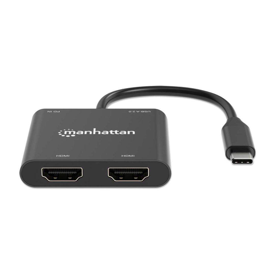 Manhattan USB-C PD to Dual-HDMI Monitor Adapter for Laptop and Tablet Black