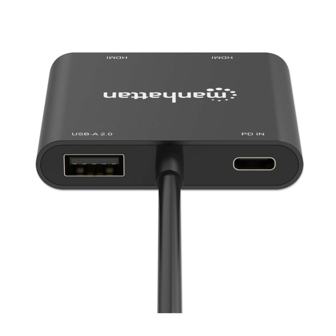 Manhattan USB-C PD to Dual-HDMI Monitor Adapter for Laptop and Tablet Black