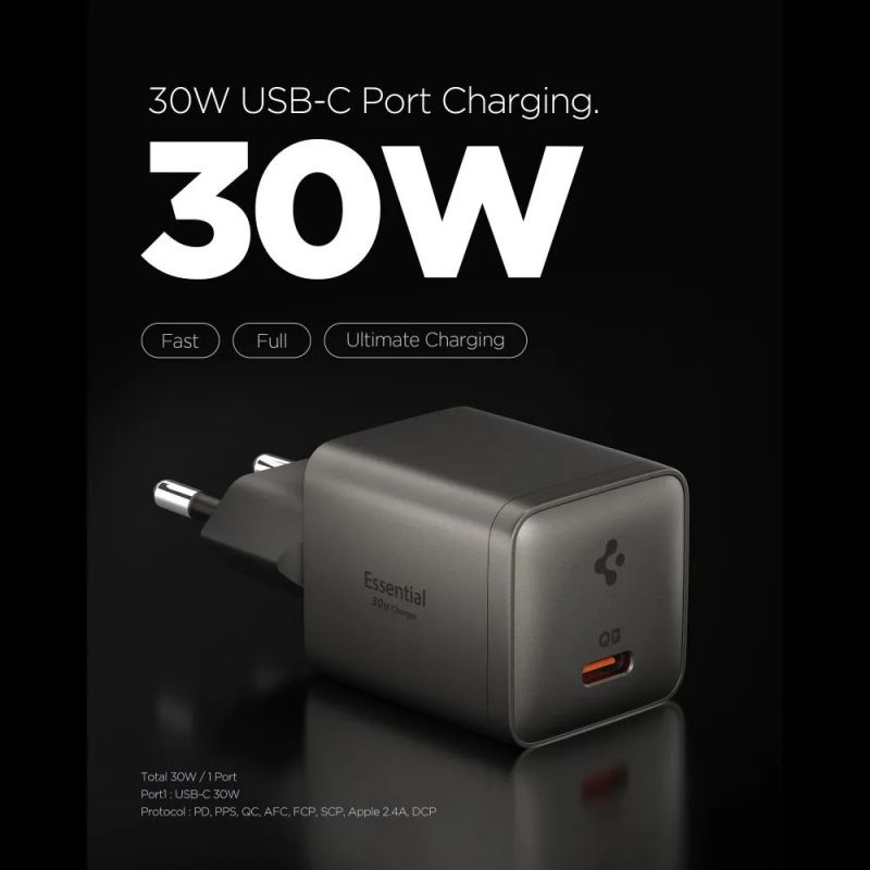Spigen ArcStation Essential 30W Wall Charger Gunmetal