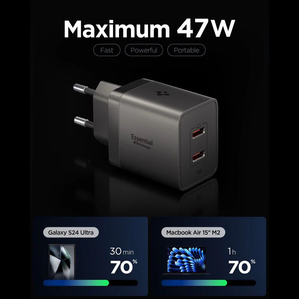 Spigen Essential 47W Wall Charger Gunmetal