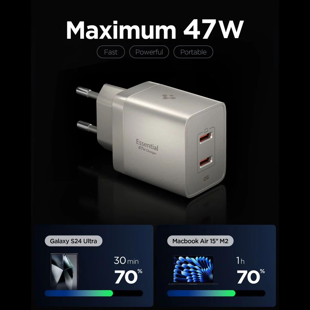Spigen Essential 47W Wall Charger Natural Titanium