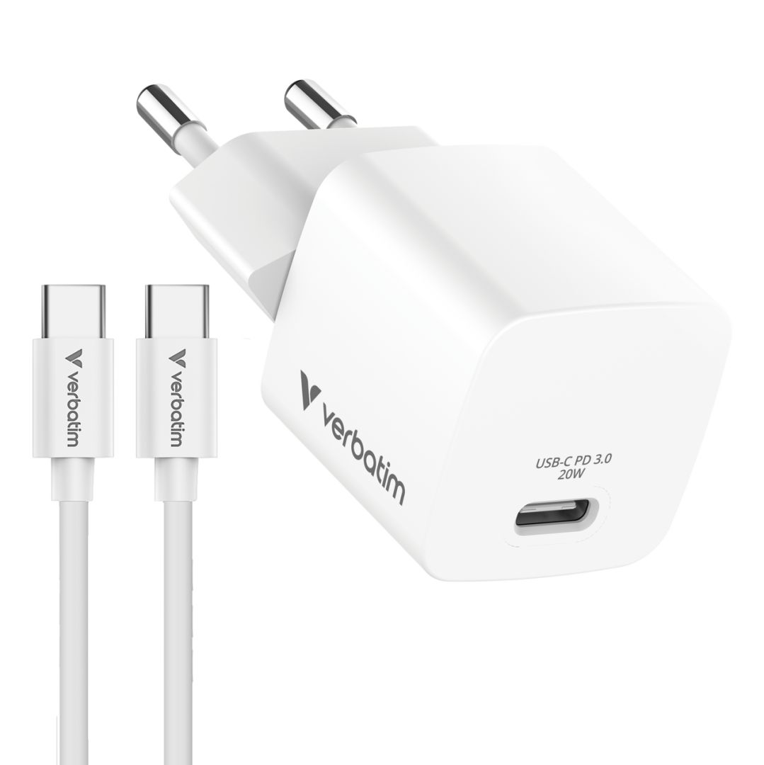 Verbatim Mini GaN Charger 20W with Cable 1m White