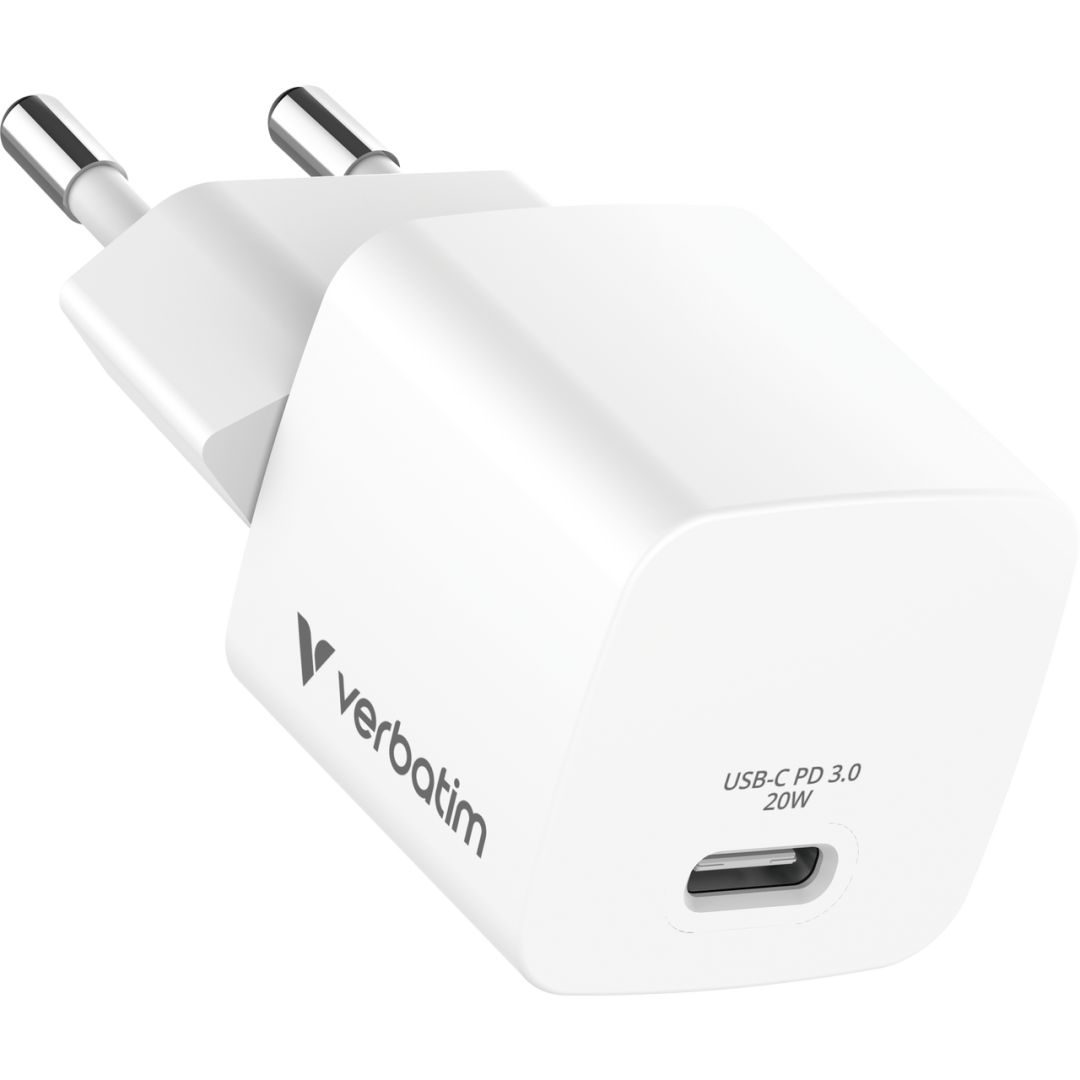 Verbatim Mini GaN Charger 20W with Cable 1m White