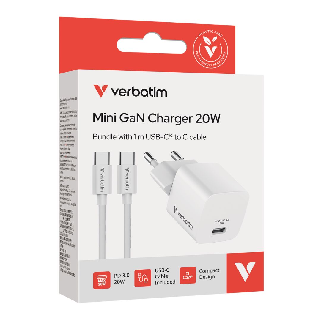 Verbatim Mini GaN Charger 20W with Cable 1m White