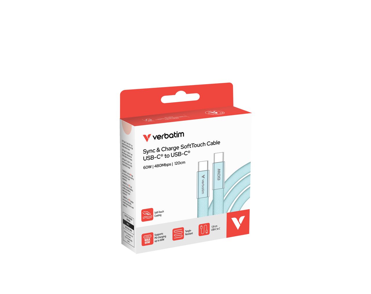 Verbatim Sync & Charge SoftTouch USB-C to USB-C 60W cable 1,2m Blue