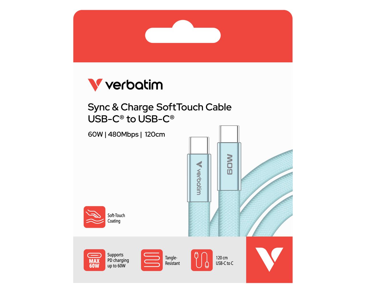 Verbatim Sync & Charge SoftTouch USB-C to USB-C 60W cable 1,2m Blue