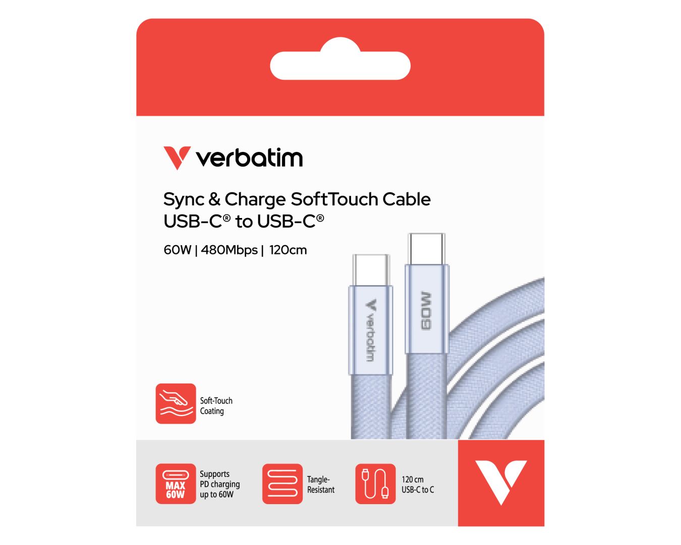Verbatim Sync & Charge SoftTouch USB-C to USB-C 60W cable 1,2m Purple