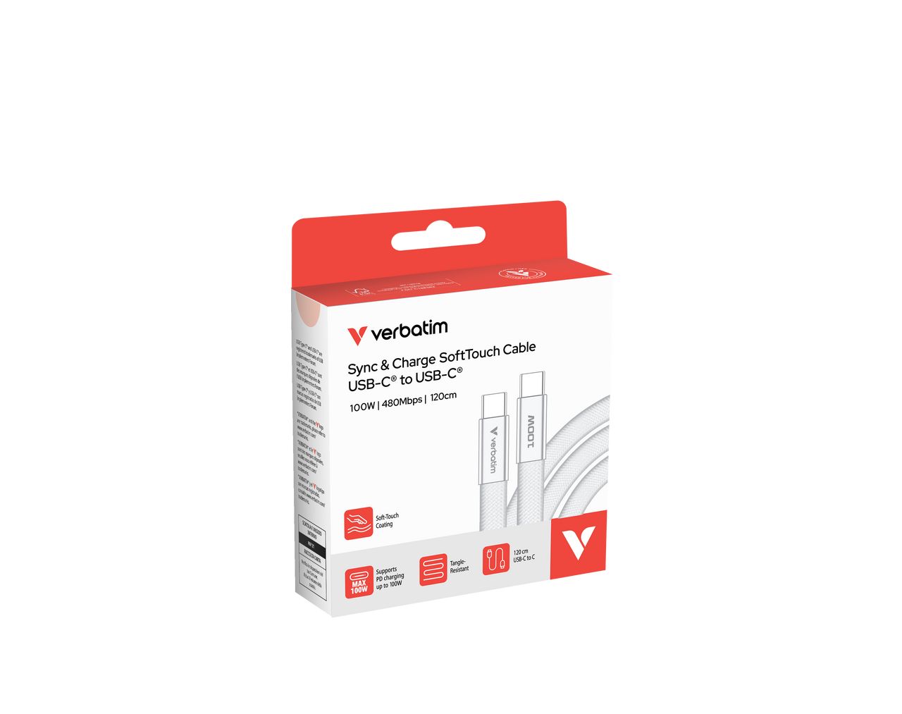 Verbatim Sync & Charge SoftTouch USB-C to USB-C 100W cable 1,2m White