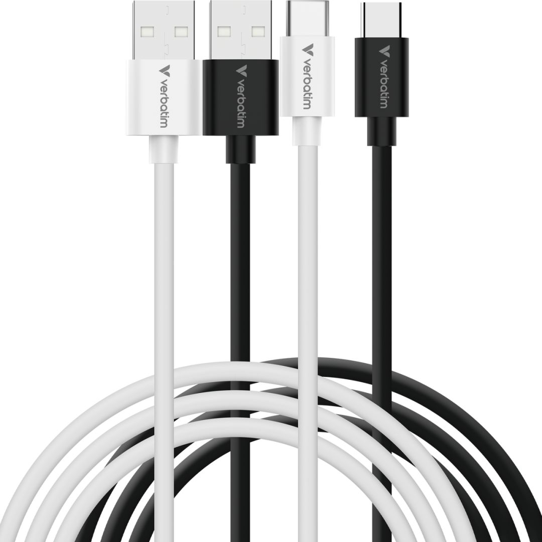 Verbatim Essentials Sync & Charge USB-A to USB-C 18W cables 1m 2/pack Black/White