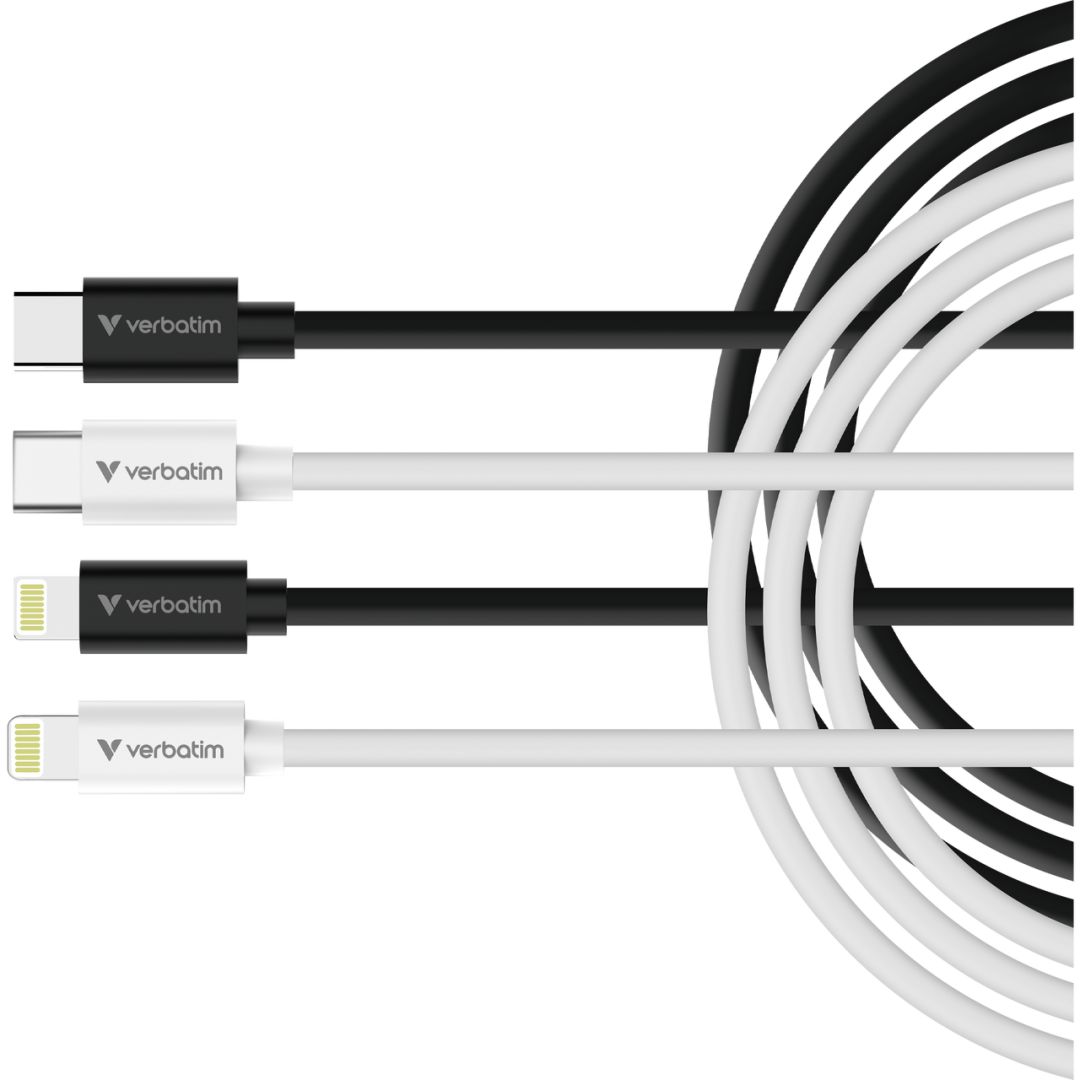 Verbatim Essentials Sync & Charge USB-C to Lightning 27W Cables 1m 2/pack Black/White
