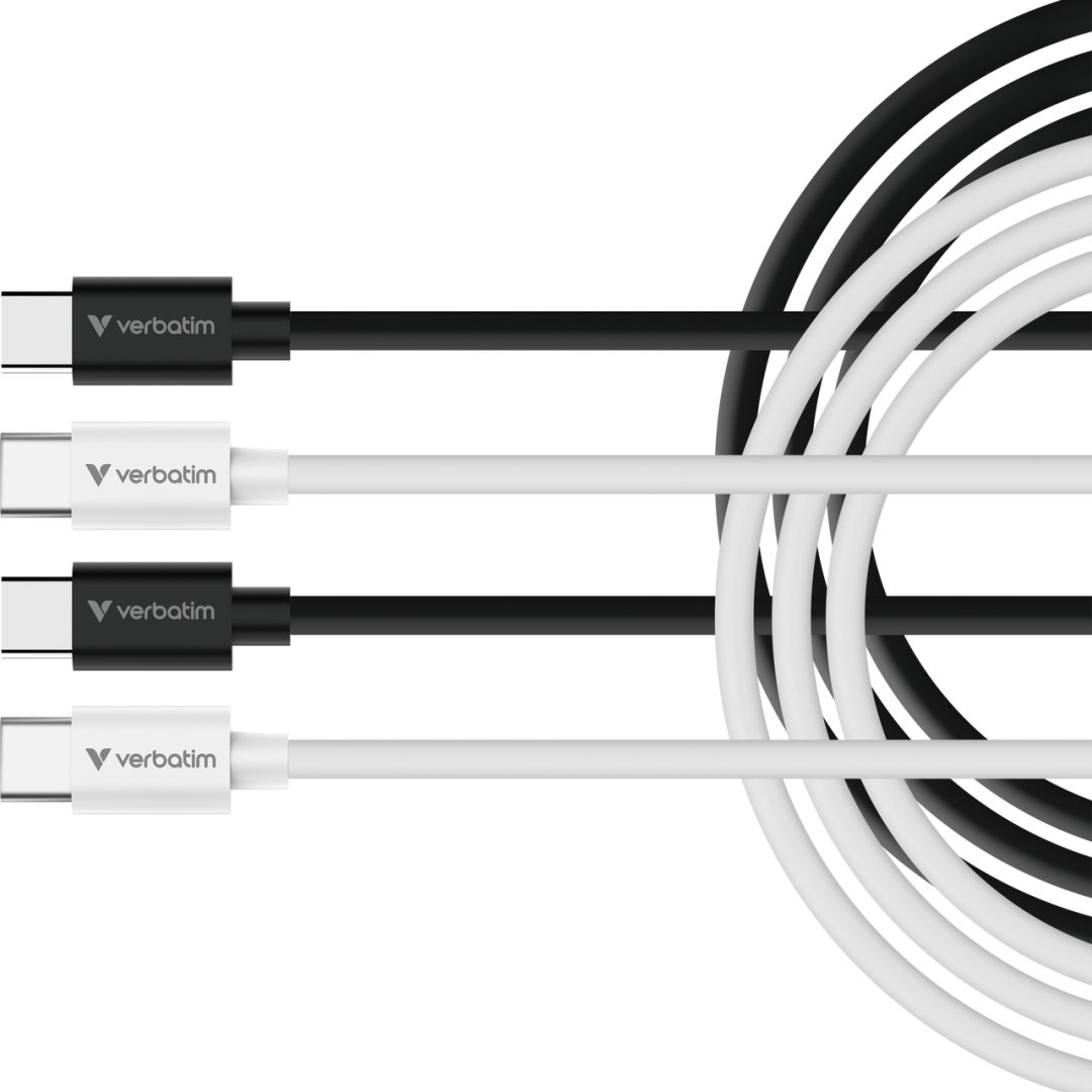 Verbatim Essentials Sync & Charge USB-C to USB-C 60W Cables 1m 2/pack Black/White