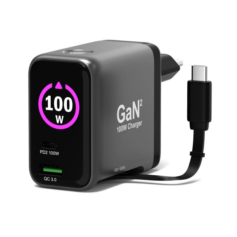 Port Designs GaN2 PD 100W Wall Charger with 70cm USB-C cable Black