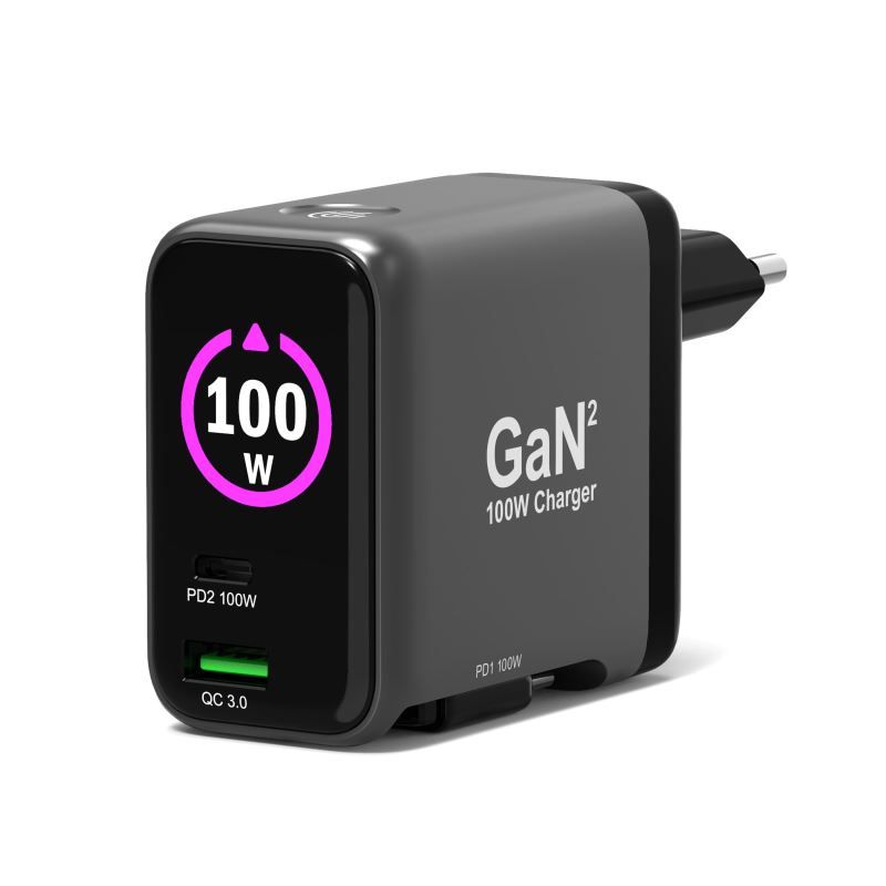 Port Designs GaN2 PD 100W Wall Charger with 70cm USB-C cable Black