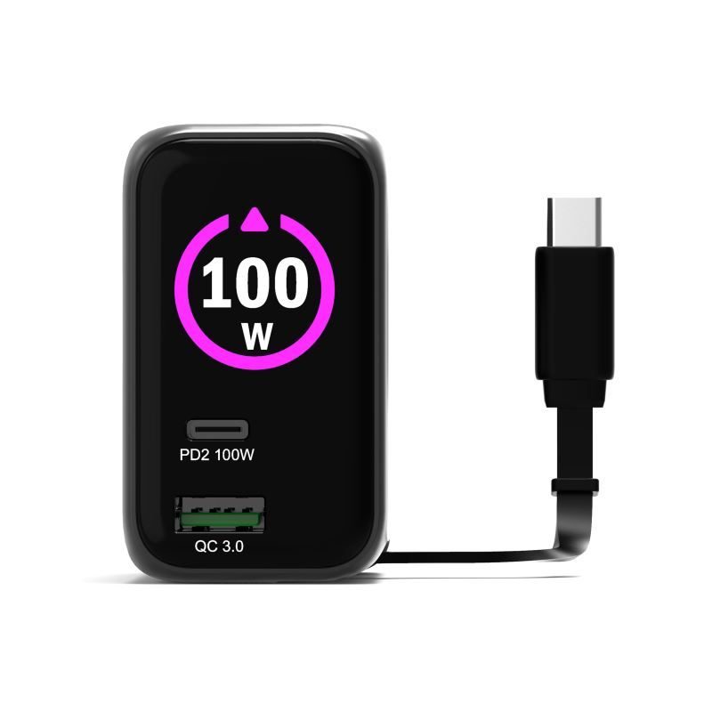 Port Designs GaN2 PD 100W Wall Charger with 70cm USB-C cable Black