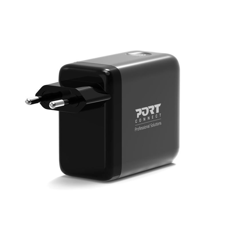 Port Designs GaN2 PD 100W Wall Charger with 70cm USB-C cable Black