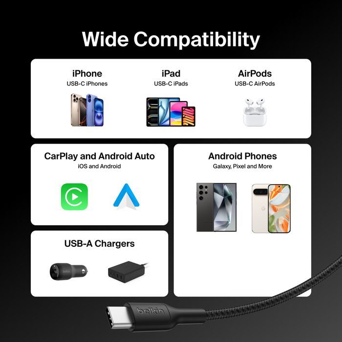 Belkin Braided USB-A to USB-C Cable 15W 2m Black