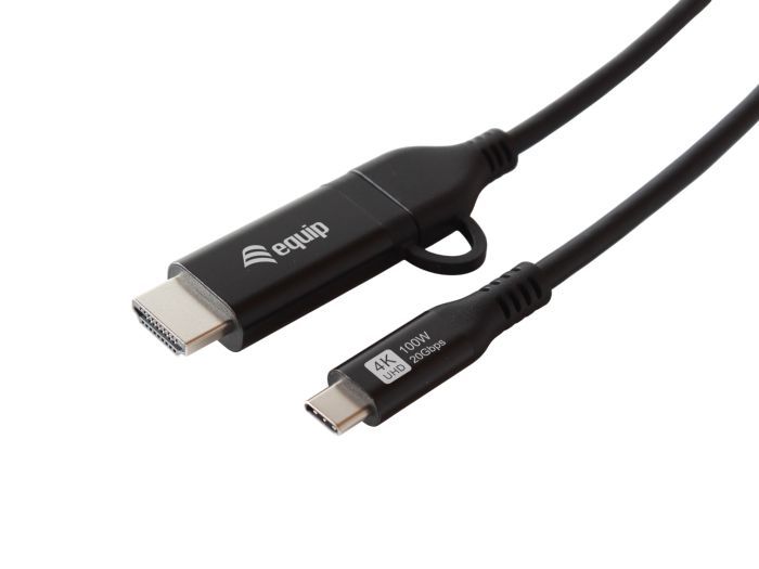 EQuip 2 in 1 USB-C to C + HDMI Cable 4K/60Hz 3m Black