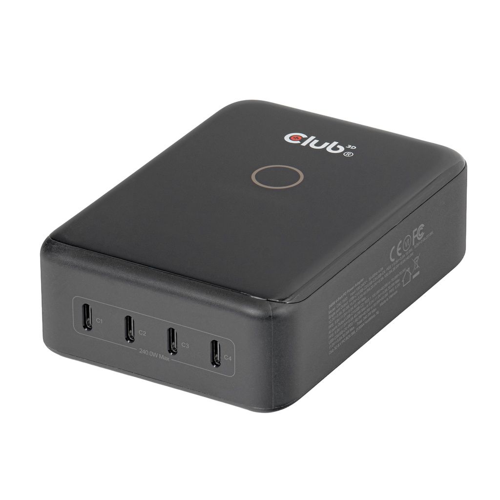 Club3D CAC-1933 4-Port USB-C Charging Station 240W GaN PD 3.1 + PPS + LED Display