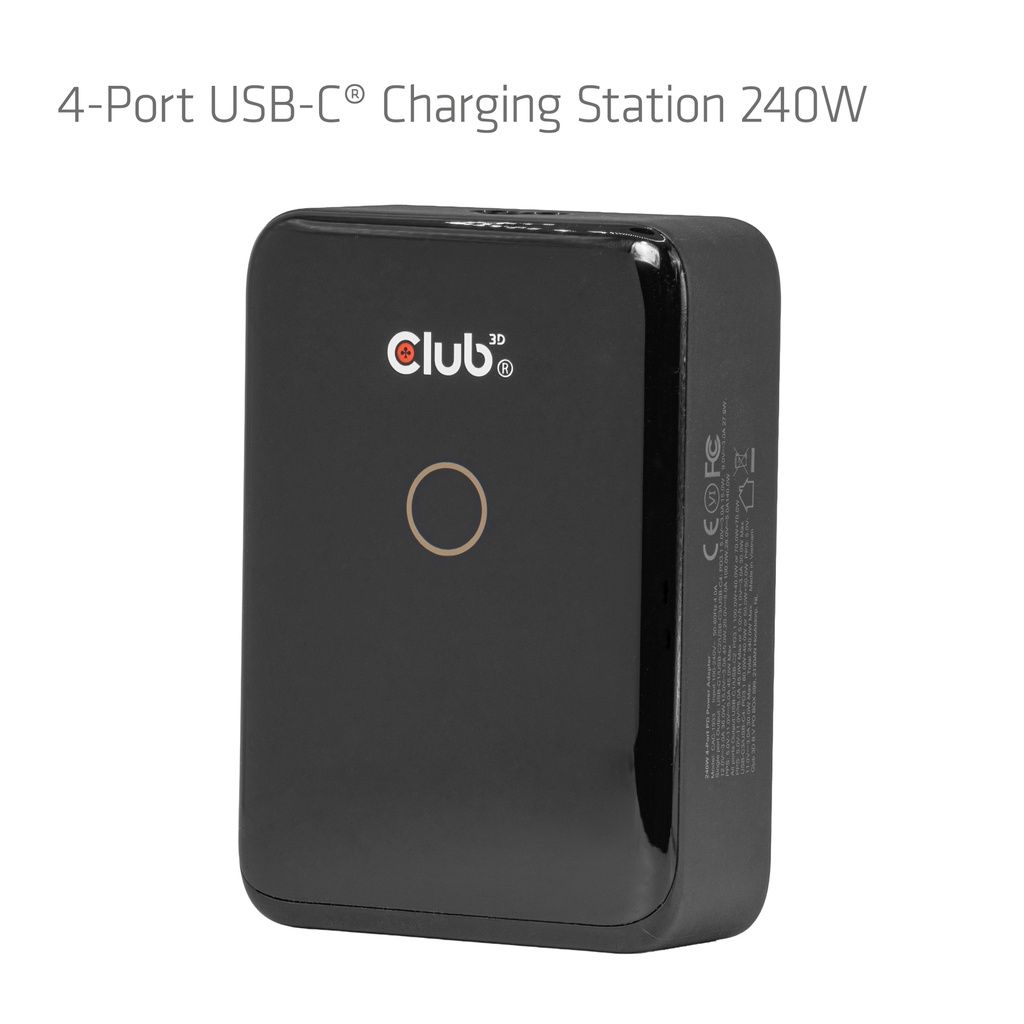 Club3D CAC-1933 4-Port USB-C Charging Station 240W GaN PD 3.1 + PPS + LED Display