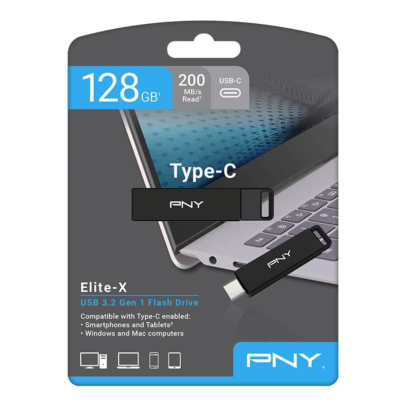 PNY 128GB Elite-X Type-C USB 3.2 Gen 1 Flash Drive Black