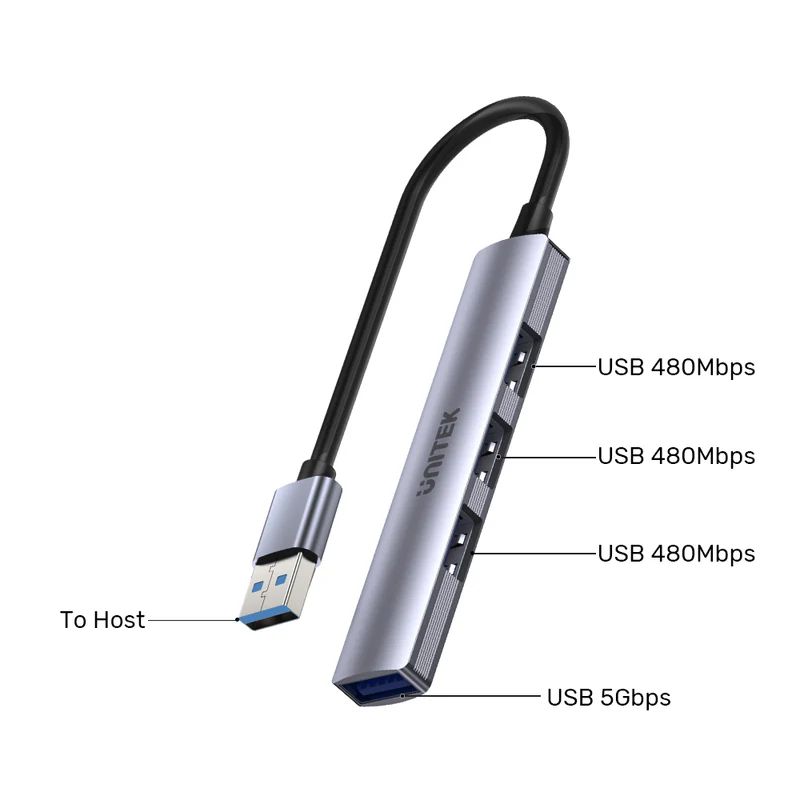 Unitek 4-in-1 USB-A Hub Space Grey
