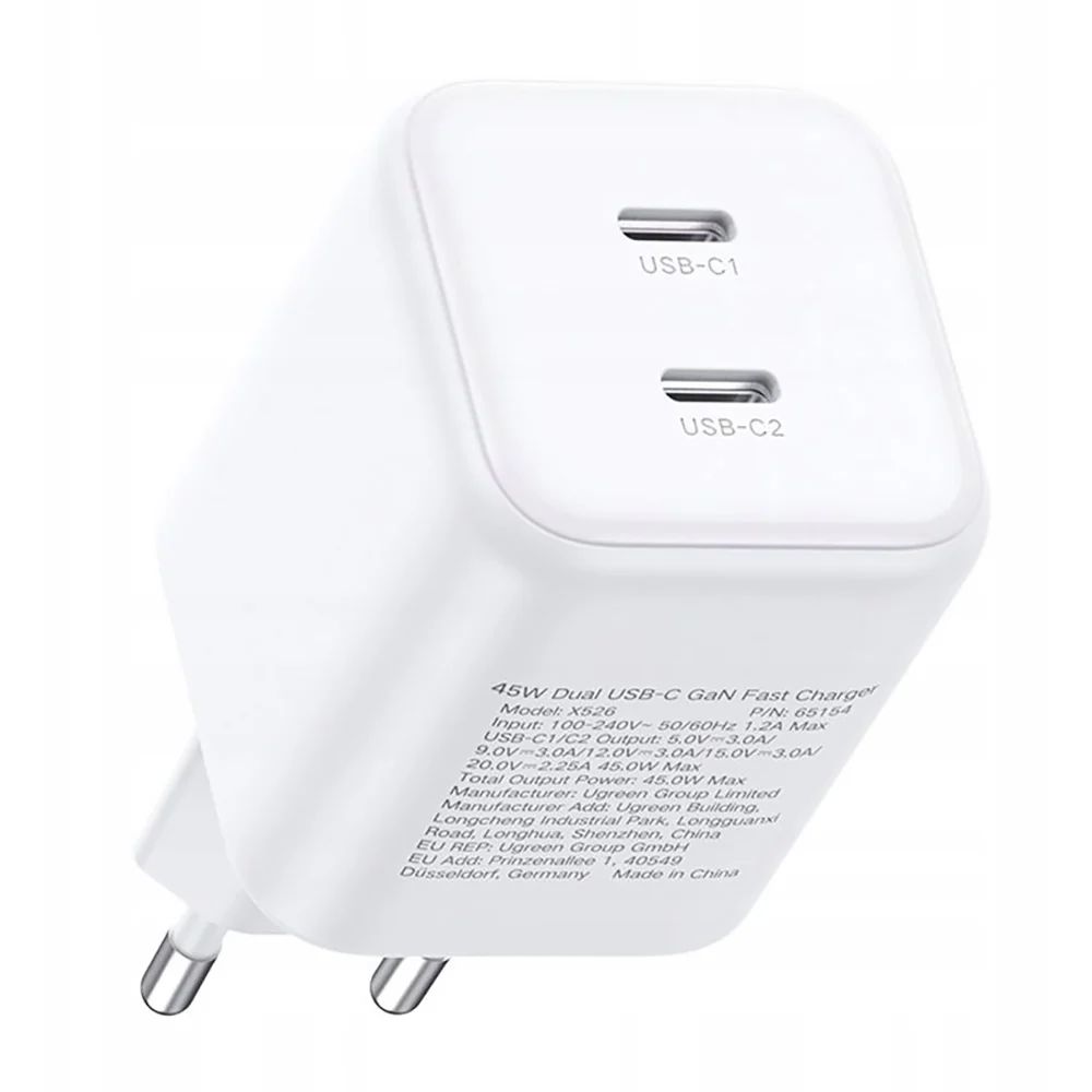 UGREEN Dual Network charger 45W 2x USB-C PD 3.0 GaN White