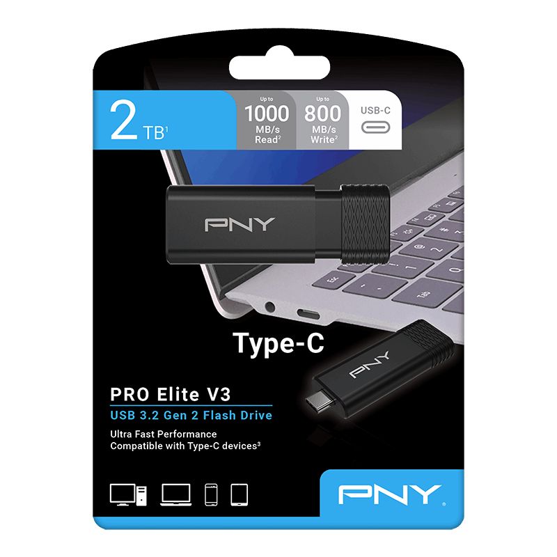 PNY 2TB PRO Elite V3 Type-C USB 3.2 Flash Drive Black