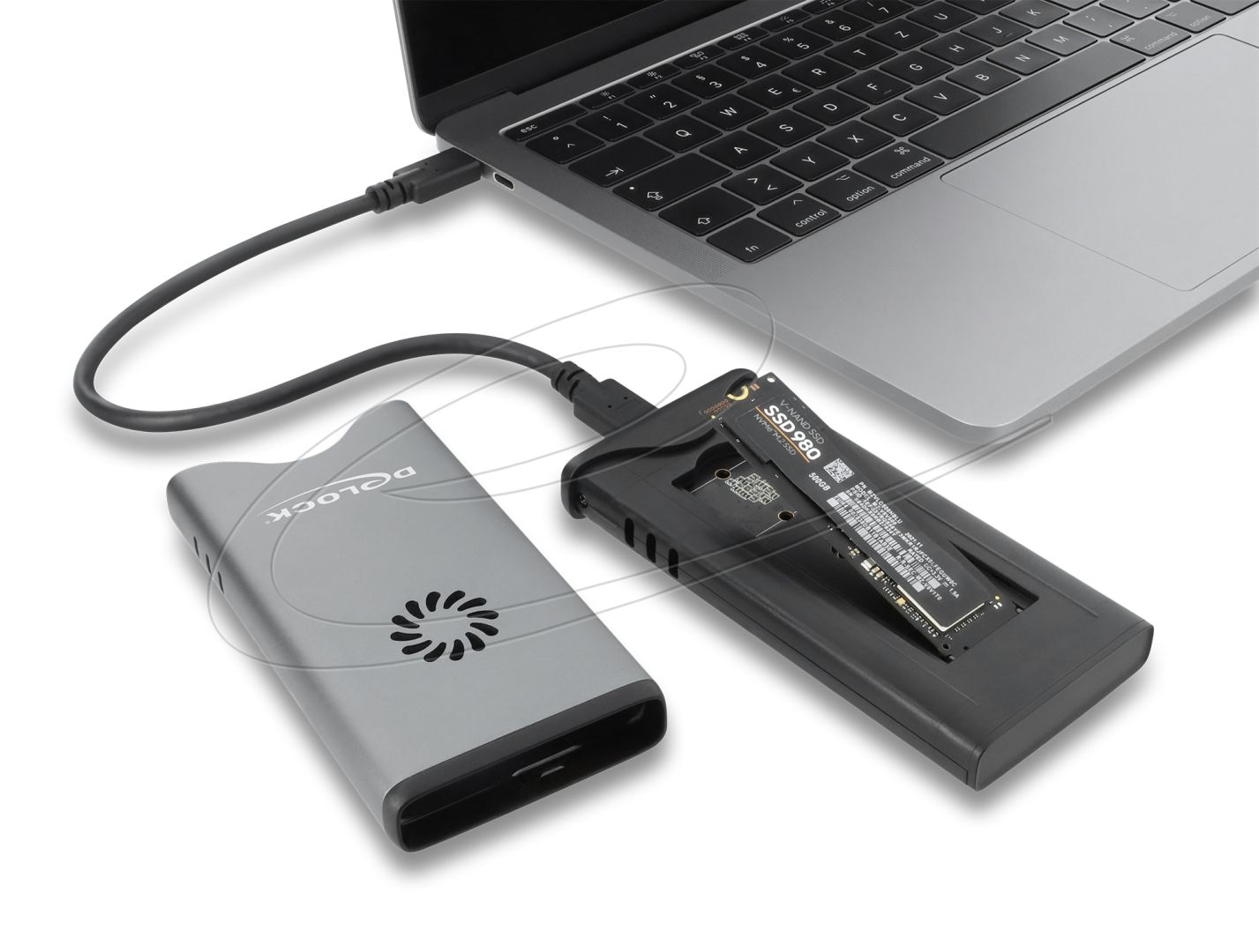 DeLock USB Type-C 40Gbps Enclosure for 1xM.2 NVMe PCIe SSD with fan Tool Free Black