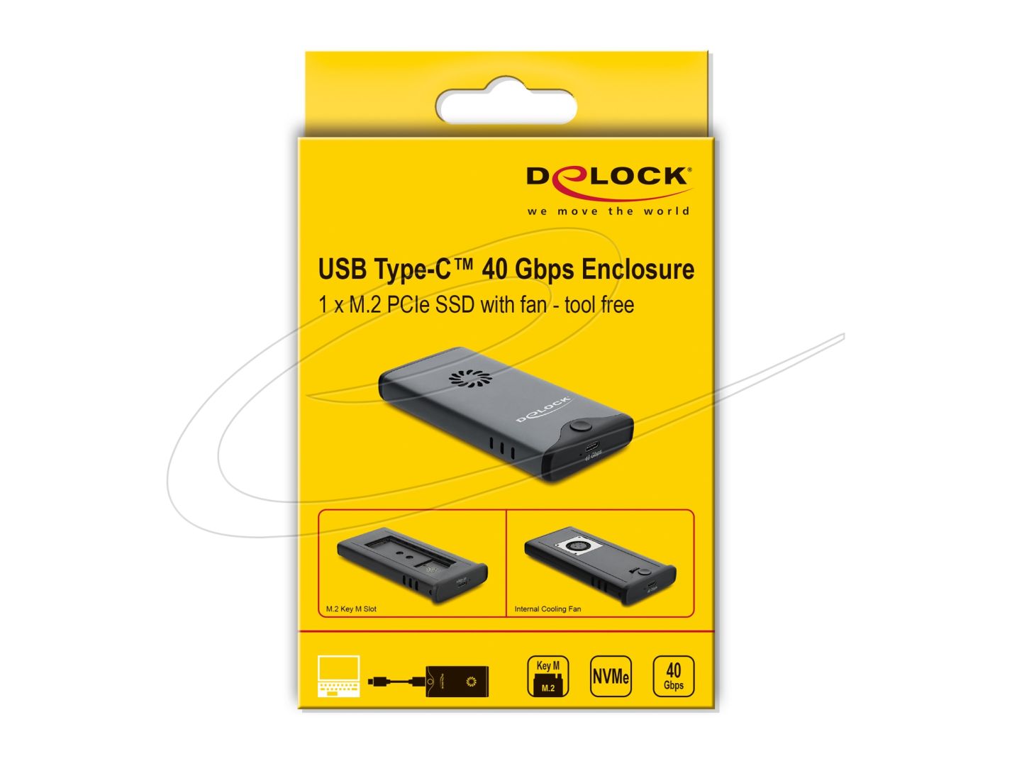 DeLock USB Type-C 40Gbps Enclosure for 1xM.2 NVMe PCIe SSD with fan Tool Free Black