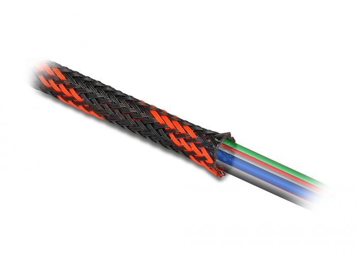 DeLock Braided Sleeve stretchable 2mx6mm Black/Red