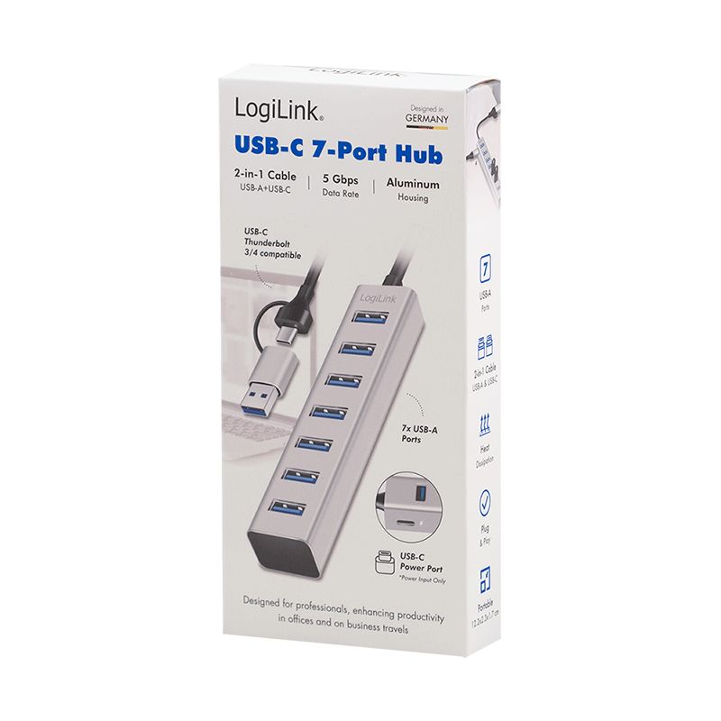 Logilink 7-portos USB3.2 HUB Aluminium