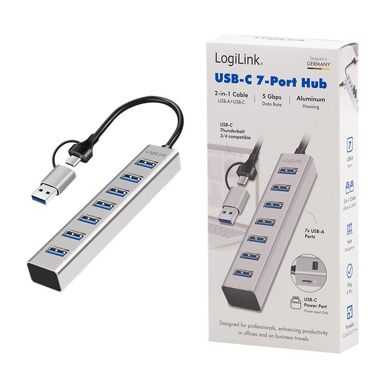 Logilink 7-portos USB3.2 HUB Aluminium