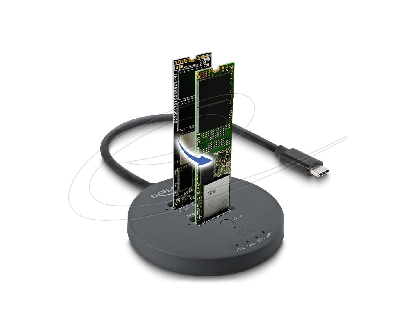 DeLock USB 20 Gbps M.2 Docking Station for 2xM.2 NVMe PCIe SSD with Clone function Black