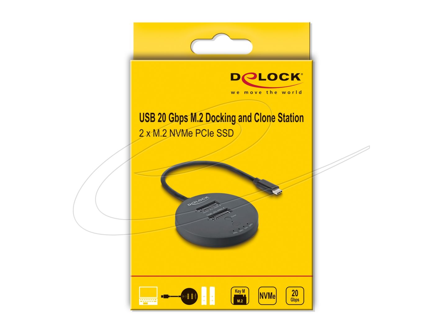 DeLock USB 20 Gbps M.2 Docking Station for 2xM.2 NVMe PCIe SSD with Clone function Black
