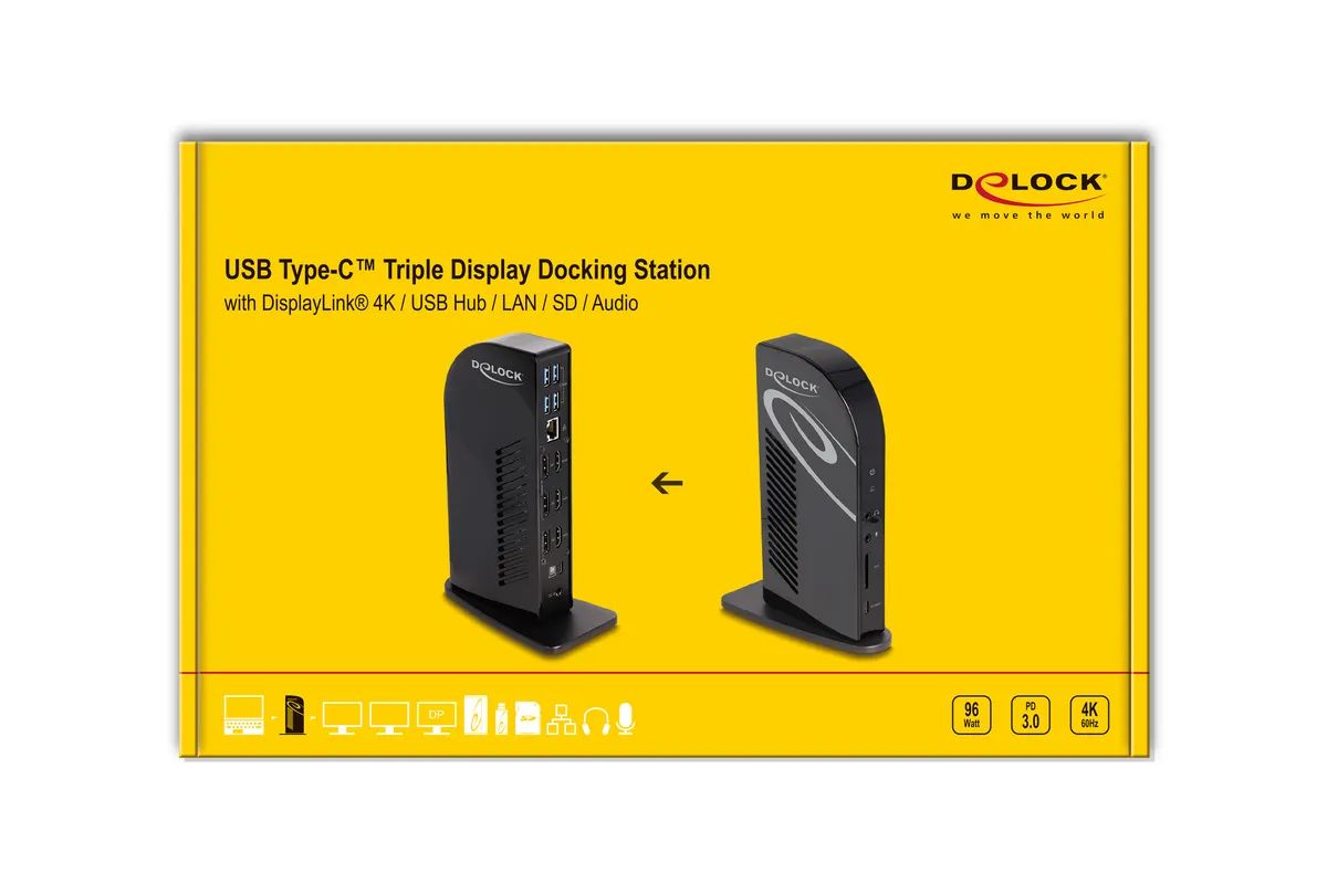 DeLock USB Type-C Triple Display Docking Station with DisplayLink Black