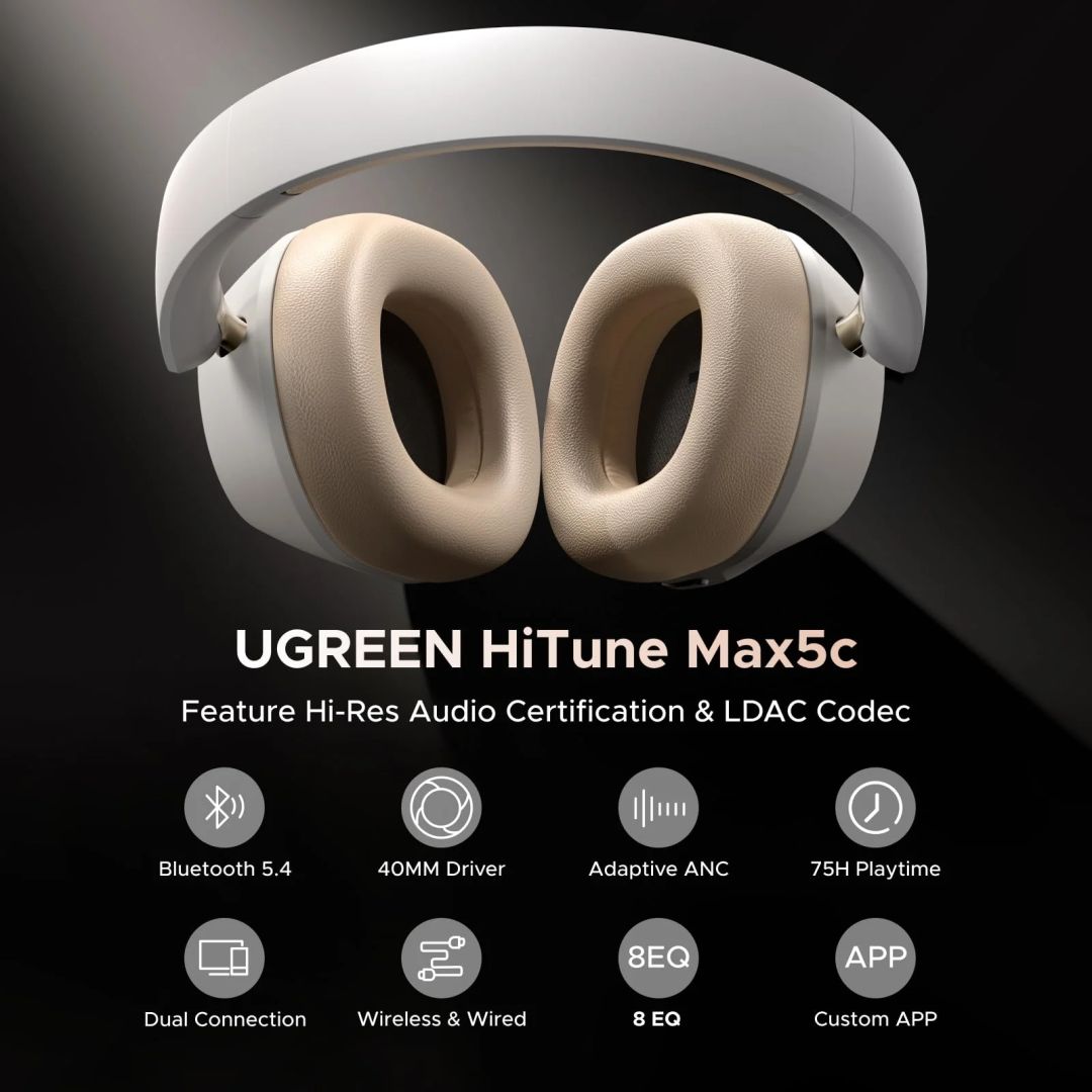 UGREEN HiTune Max 5C Hybrid ANC Bluetooth Headset White