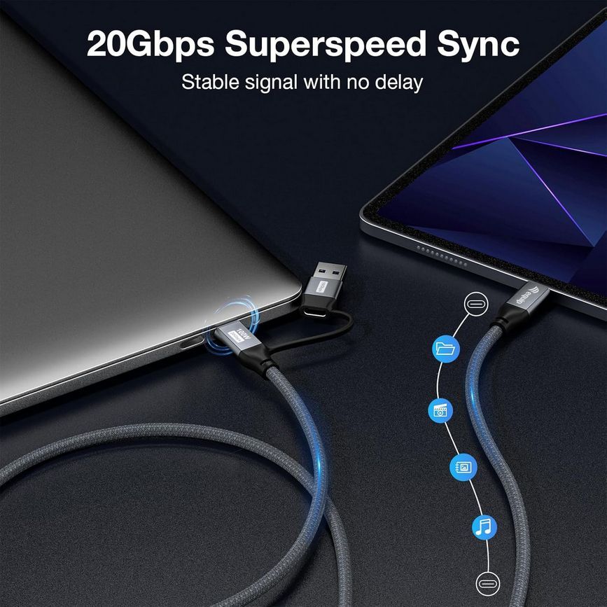 EQuip 2 in 1 USB 3.2 Gen 2x2 C to C/A cable 1m Black