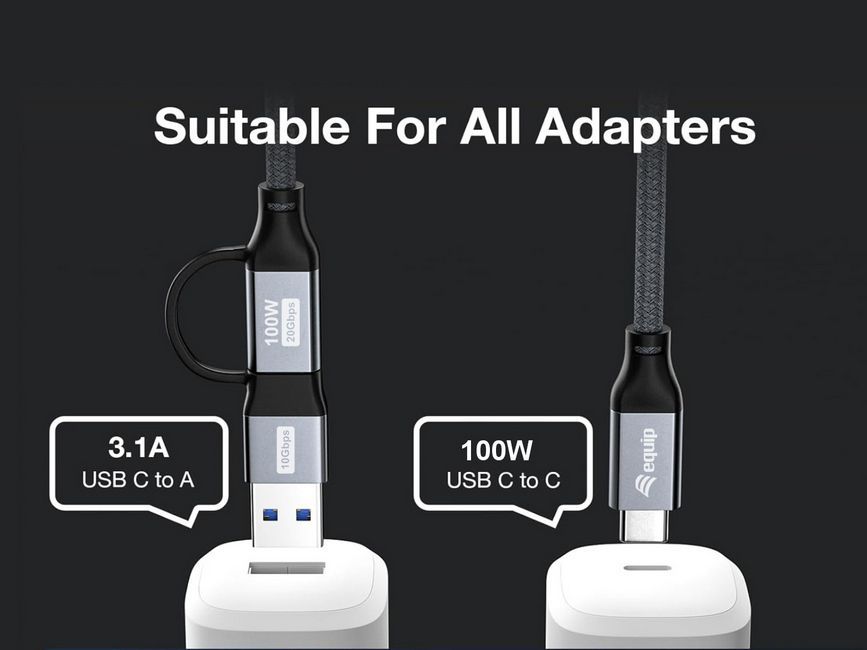 EQuip 2 in 1 USB 3.2 Gen 2x2 C to C/A cable 1m Black