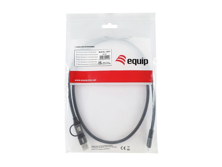 EQuip 2 in 1 USB 3.2 Gen 2x2 C to C/A cable 1m Black