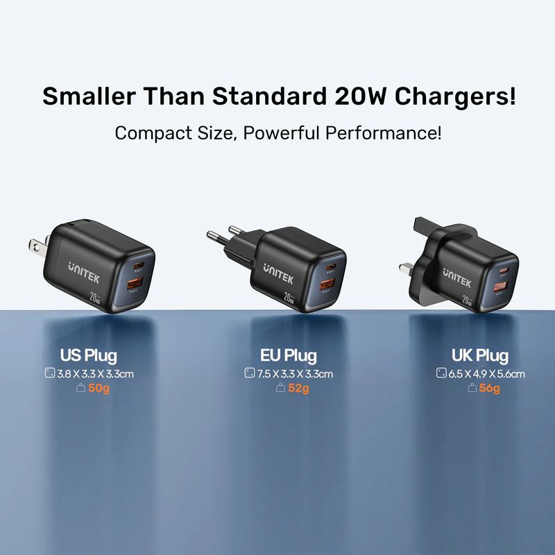 Unitek Zeno 20W Dual-Port Gan Wall Charger EU Black