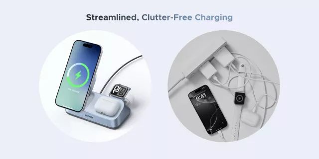 UGREEN MagFlow 3-in-1 Magnetic Wireless Charger Qi2.2, 25W MagSafe Compatible Blue