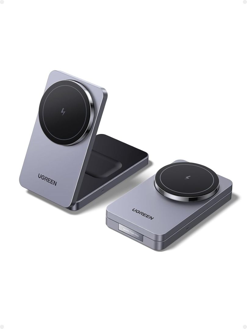 UGREEN MagFlow 2-in-1 MagSafe Compatible Foldable Wireless Charger Stand Grey