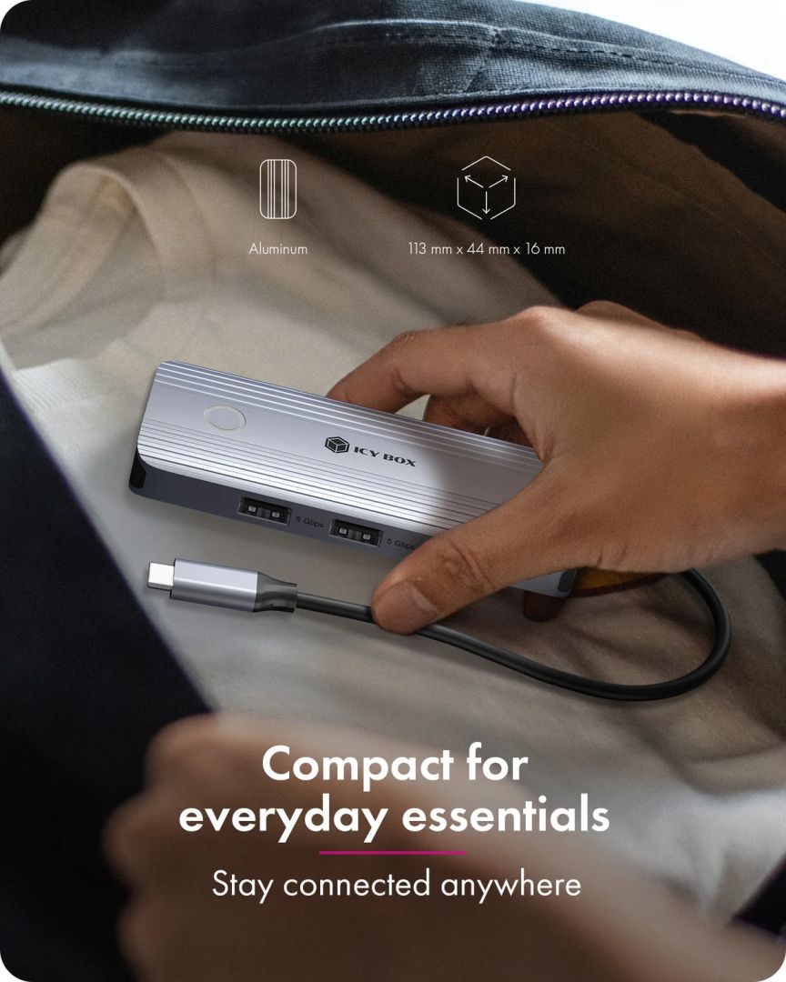 Raidsonic IcyBox 5-in-1 Travel DockingStation with off-screen button