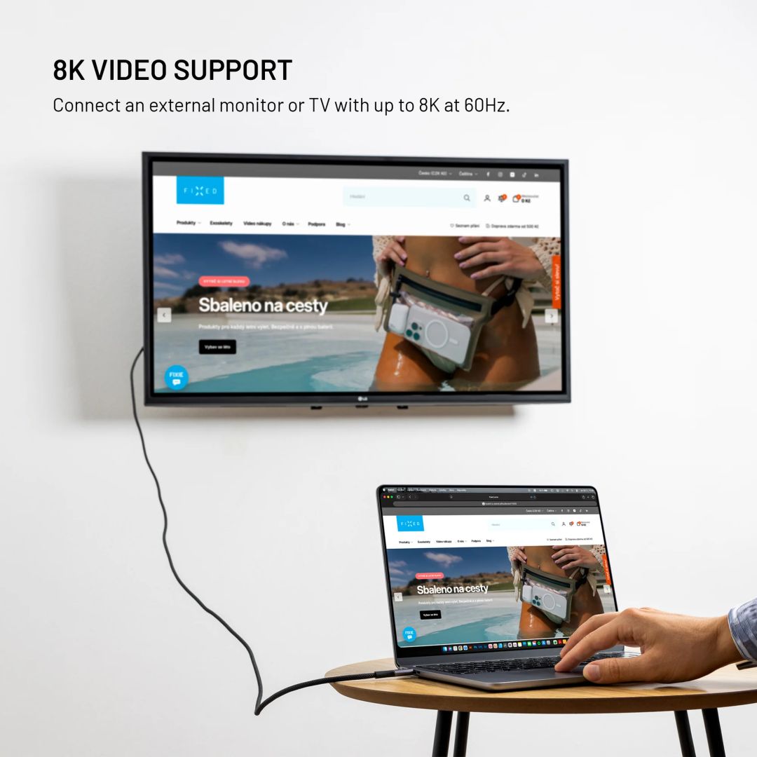 FIXED média kábel USB-C/USB-C PD 3.1 USB4 8K60Hz 240W 2m, fekete